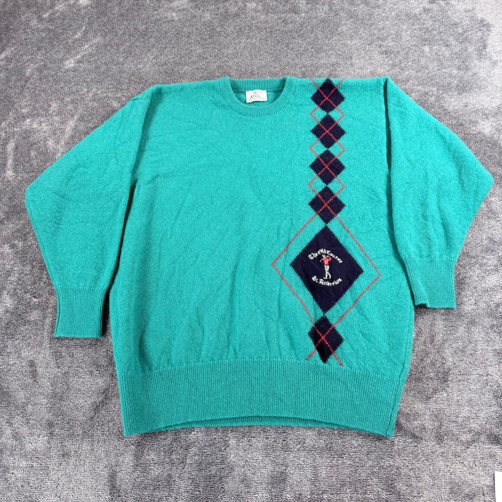 Clan Royal St Andrews Old Course Lambswool Sweater Green Argyle Mens Scotland